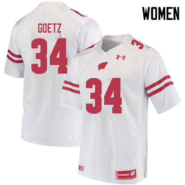 Wisconsin Badgers Women's #34 C.J. Goetz NCAA Under Armour Authentic White College Stitched Football Jersey FY40K13SR